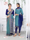Mafatlal Moon Crepe Uniform Saree & Suit - Teal & Navy (MC-105)
