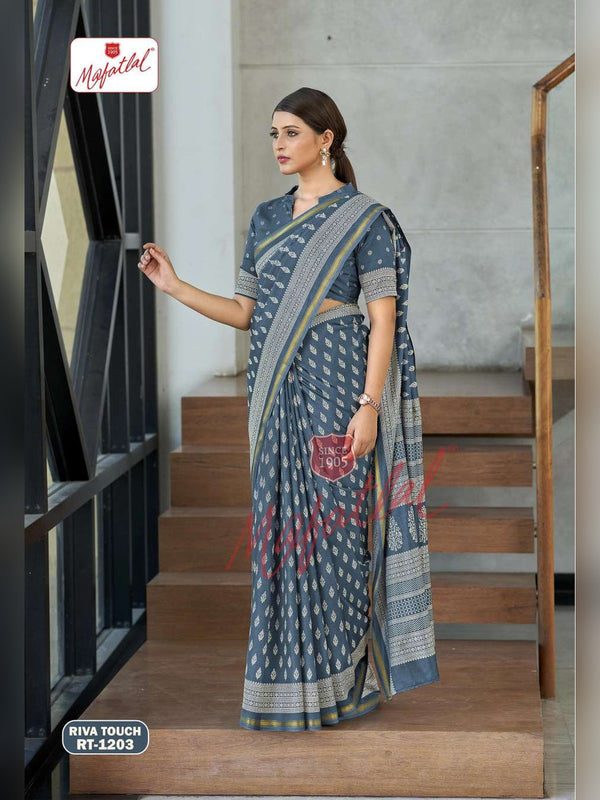 Mafatlal Riva Touch Uniform Saree - Charcoal Grey (RT-1203)