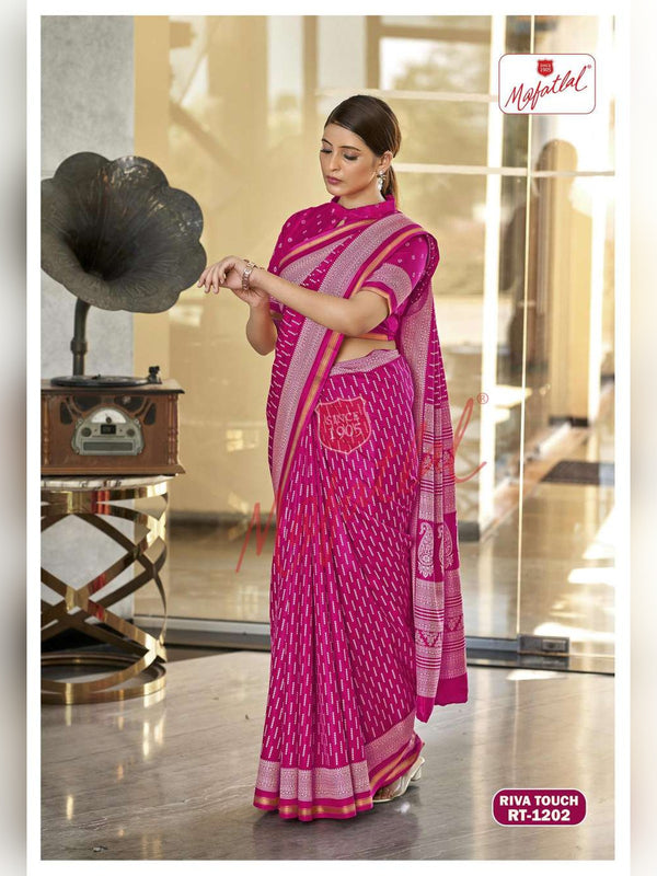 Mafatlal Riva Touch Uniform Saree - Rani Pink (RT-1202)