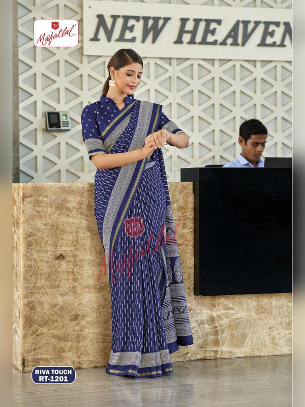 Mafatlal Riva Touch Uniform Saree - Royal Blue (RT-1201)