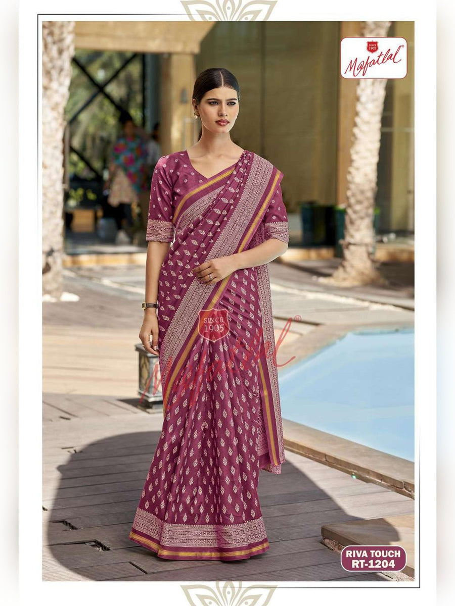 Mafatlal Riva Touch Uniform Saree – Wine (RT-1204) - Front