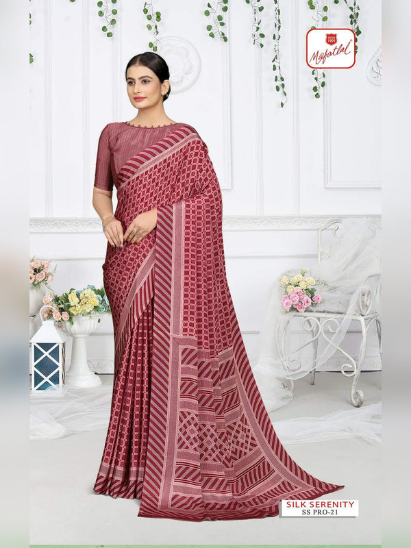Mafatlal Silk Serenity Pro Uniform Saree - Maroon & Rose (SS PRO-21)