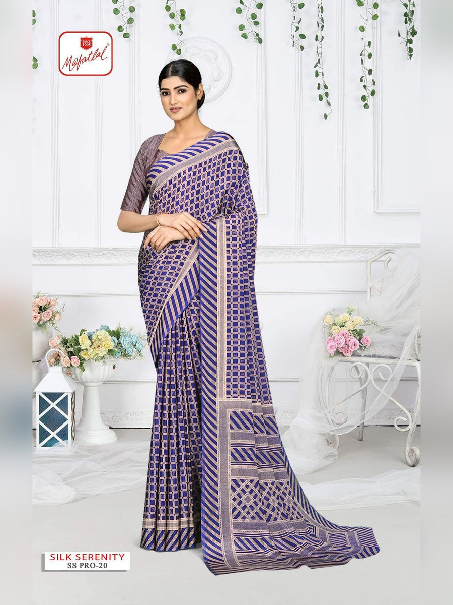 Mafatlal Silk Serenity Pro Uniform Saree – Purple Stripe (SS PRO-20) - Front