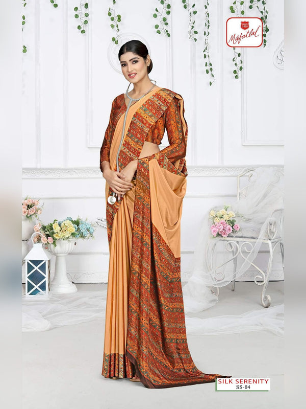 Mafatlal Silk Serenity Uniform Saree - Peach & Rust (SS-04)