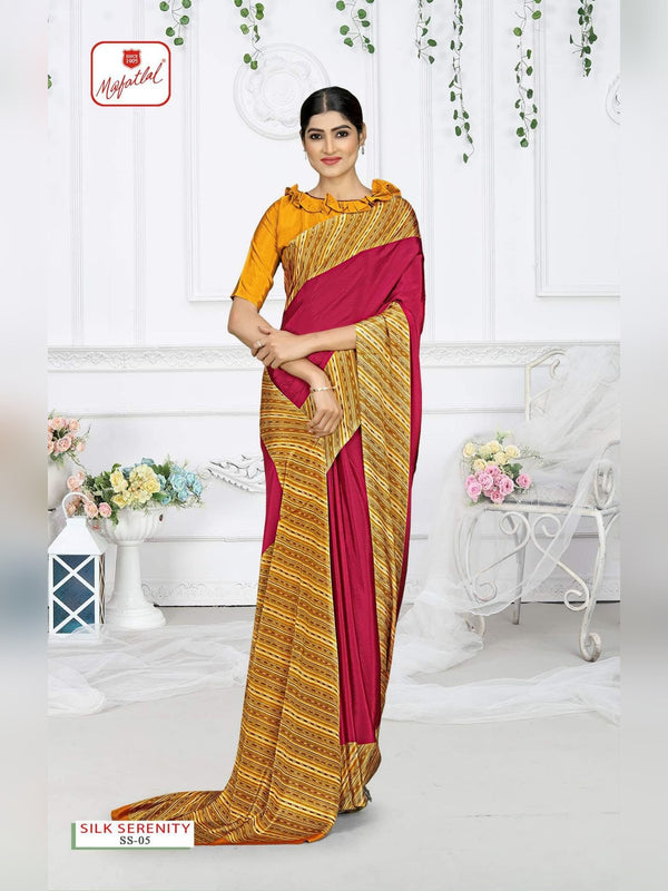 Mafatlal Silk Serenity Uniform Saree - Rani Pink & Mustard (SS-05)