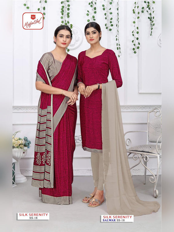 Mafatlal Silk Serenity Uniform Saree & Suit - Maroon & Beige (SS-18)