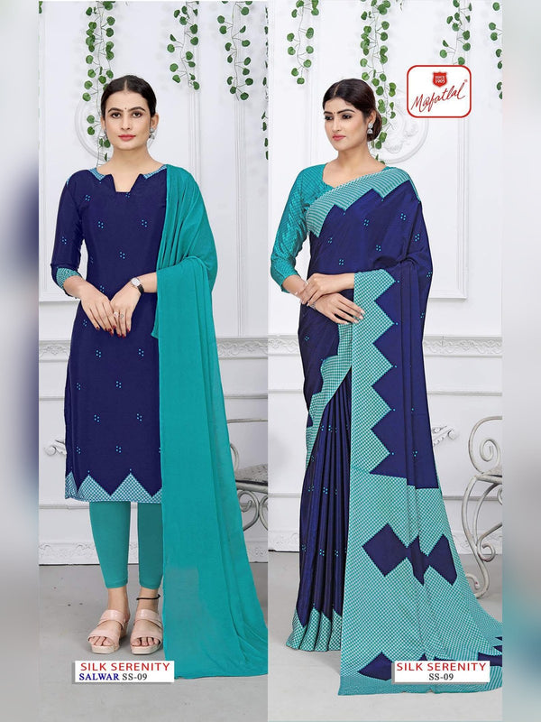 Mafatlal Silk Serenity Uniform Saree & Suit - Navy & Teal (SS-09)