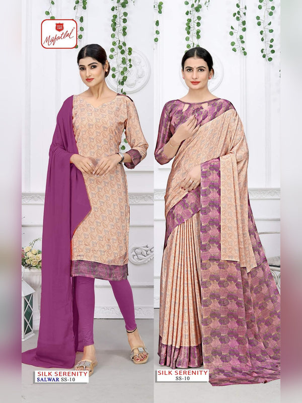 Mafatlal Silk Serenity Uniform Saree & Suit - Peach & Purple (SS-10)