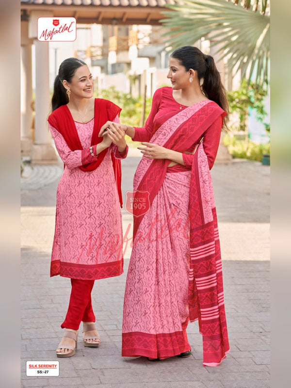 Mafatlal Silk Serenity Uniform Saree & Suit – Pink & Red (SS-27)