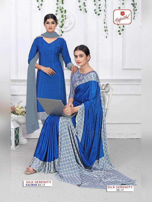 Mafatlal Silk Serenity Uniform Saree & Suit - Royal Blue & Grey (SS-15)