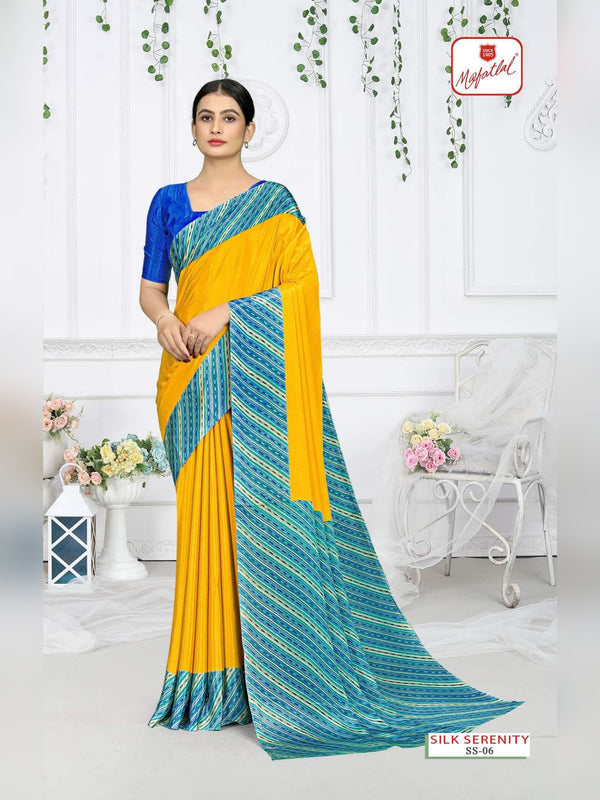 Mafatlal Silk Serenity Uniform Saree - Yellow & Teal (SS-06)