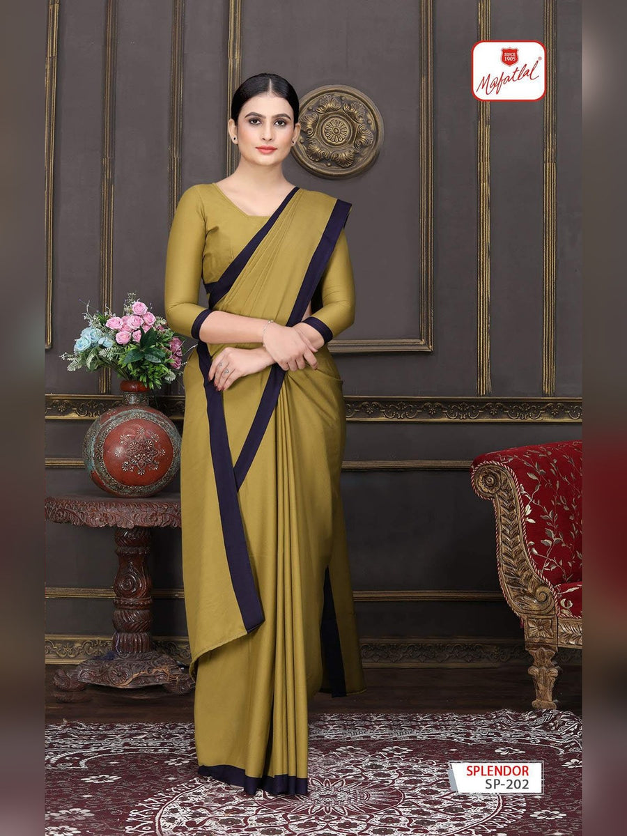 Mafatlal Splendor Uniform Saree – Olive & Navy (SP-202) - Front