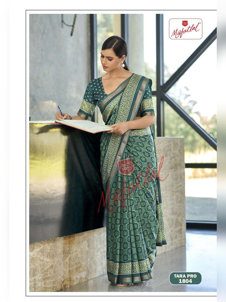 Mafatlal Tara Pro Uniform Saree – Bottle Green (TARA PRO-1804) - Front