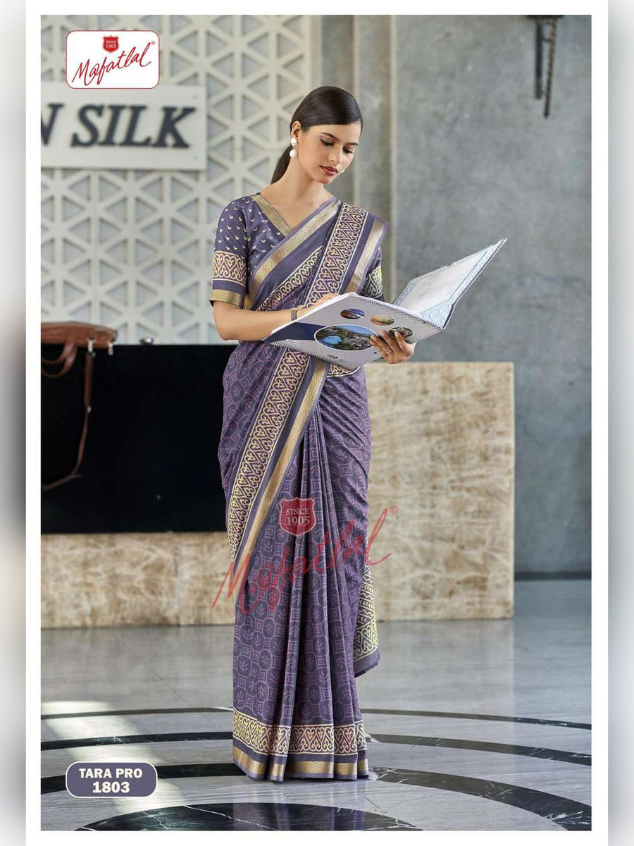 Mafatlal Tara Pro Uniform Saree – Lavender Purple (TARA PRO-1803) - Front