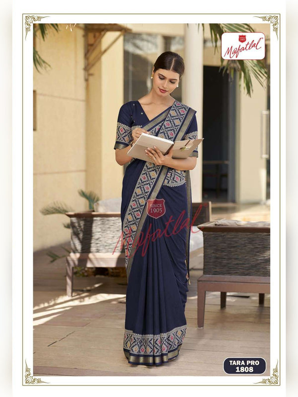 Mafatlal Tara Pro Uniform Saree - Navy Blue (TARA PRO-1808)