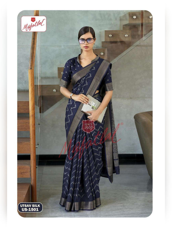 Mafatlal Utsav Silk Uniform Saree - Navy Blue (US-1501)