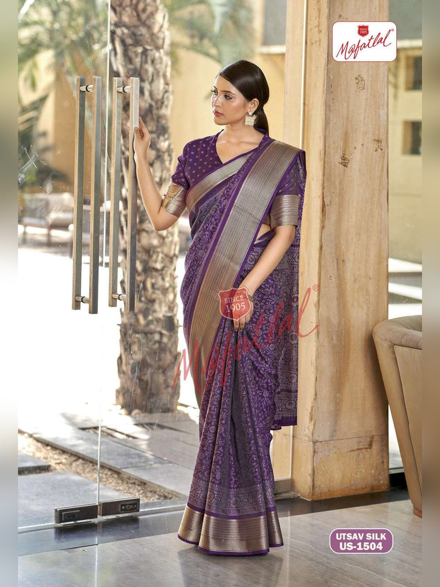 Mafatlal Utsav Silk Uniform Saree – Purple (US-1504) - Front