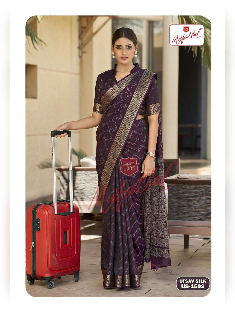 Mafatlal Utsav Silk Uniform Saree – Wine Purple (US-1502) - Front