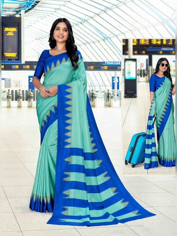 Malgudi Silk uniform saree Aqua Royal Blue D.No 2517