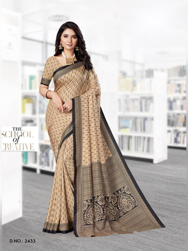 Malgudi Silk uniform saree Beige Black D.No 2433