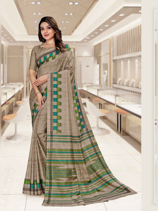 Malgudi Silk uniform saree Beige Green D.No 2513