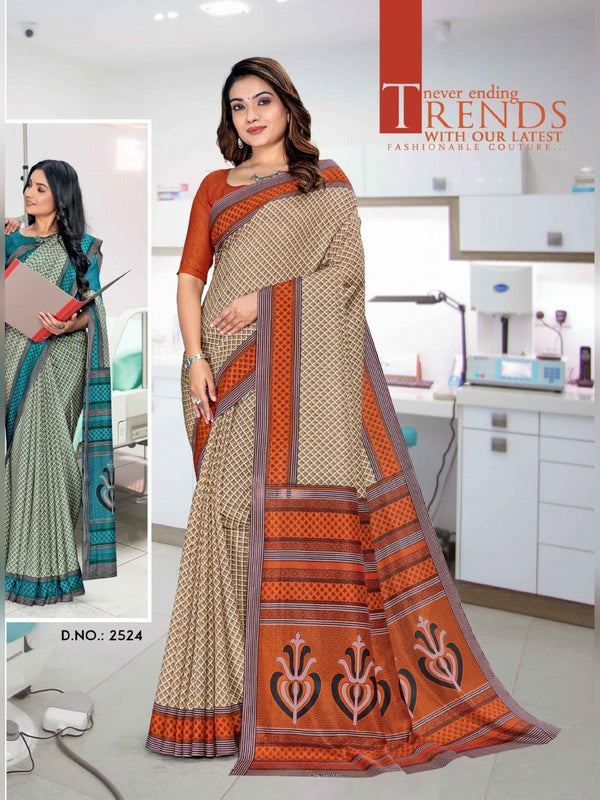 Malgudi Silk uniform saree Beige Orange D.No 2524