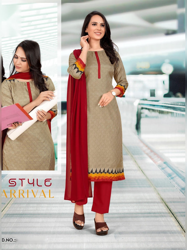 Malgudi Silk uniform saree Beige Red D.No 2120