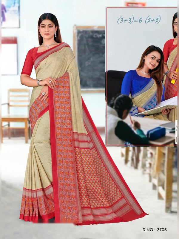 Malgudi Silk uniform saree Beige Red D.No 2705
