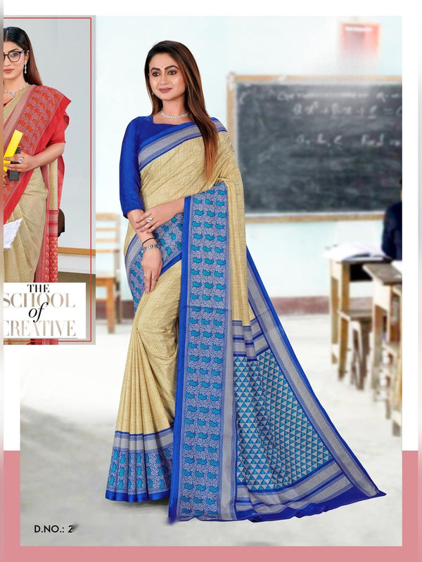 Malgudi Silk uniform saree Beige Royal Blue D.No 2706