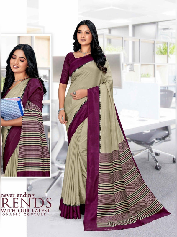 Malgudi Silk uniform saree Beige Wine D.No 2510