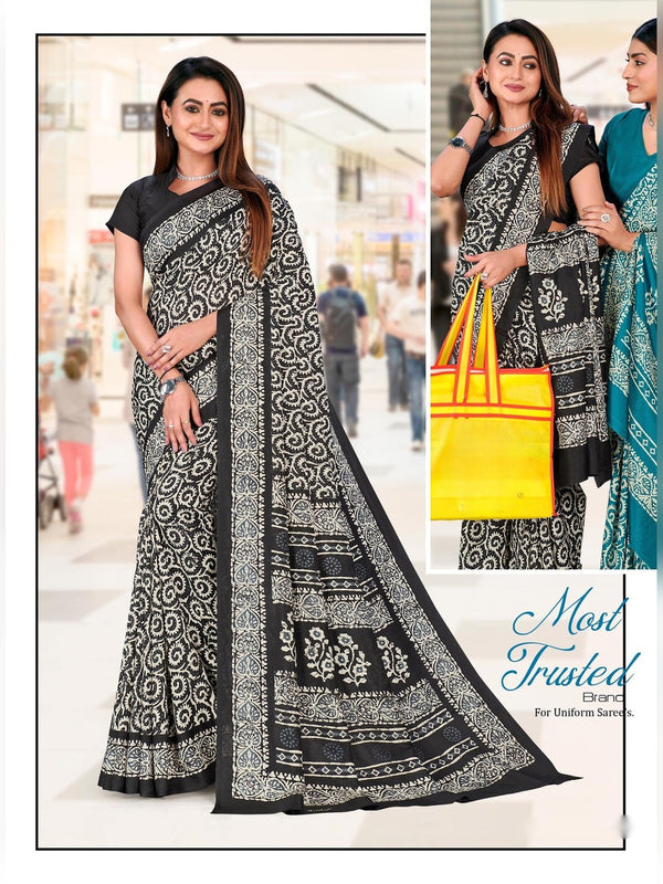 Malgudi Silk uniform saree Black White D.No 2721