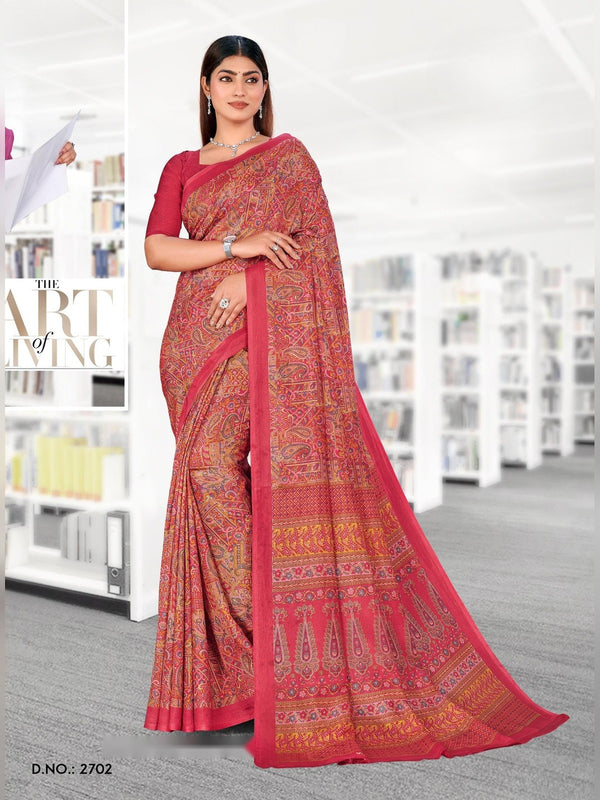 Malgudi Silk uniform saree Coral Red D.No 2702