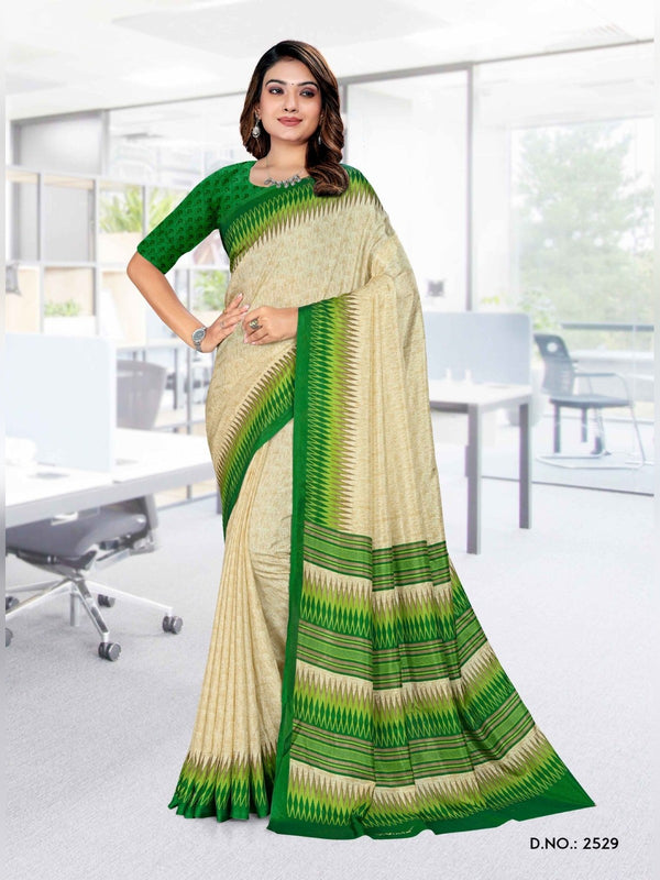 Malgudi Silk uniform saree Cream Green D.No 2529