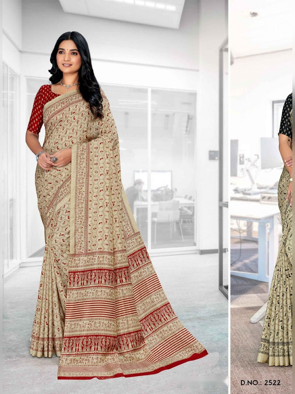 Malgudi Silk uniform saree Cream Maroon D.No 2521