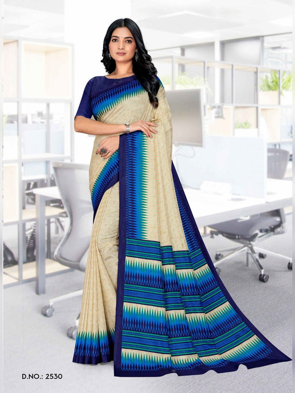 Malgudi Silk uniform saree Cream Navy D.No 2530