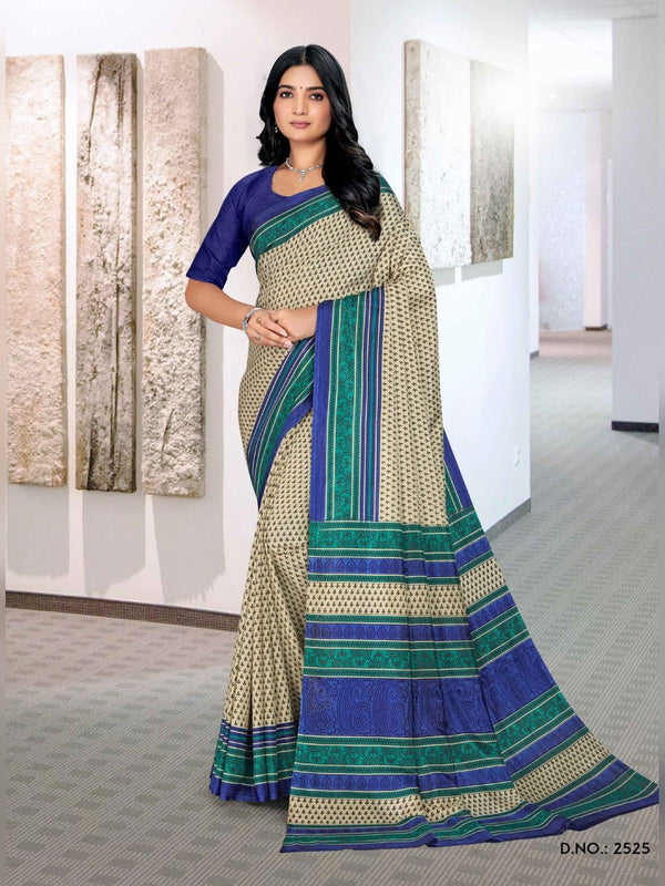 Malgudi Silk uniform saree Cream Royal Blue D.No 2525
