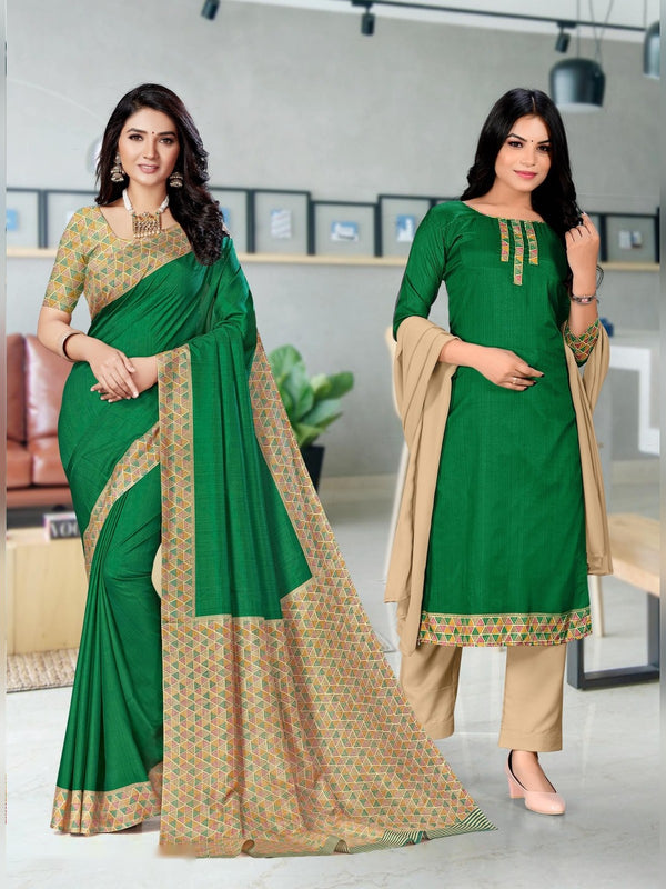 Malgudi Silk uniform saree Green Beige D.No 2404