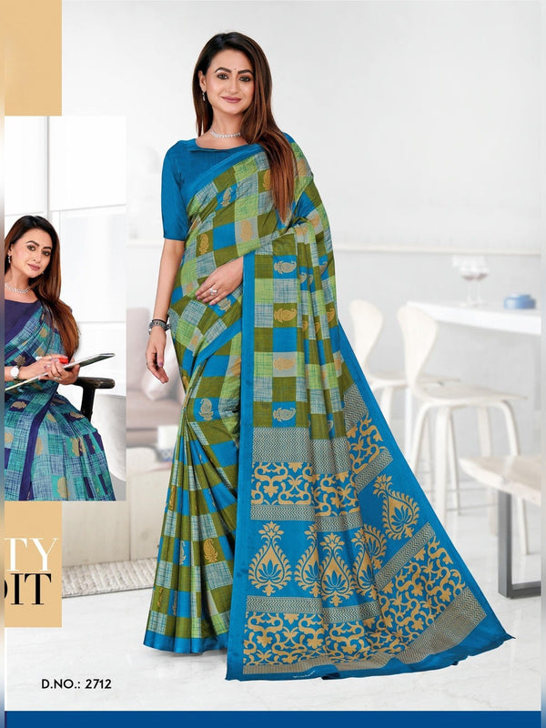 Malgudi Silk uniform saree Green Blue D.No 2712