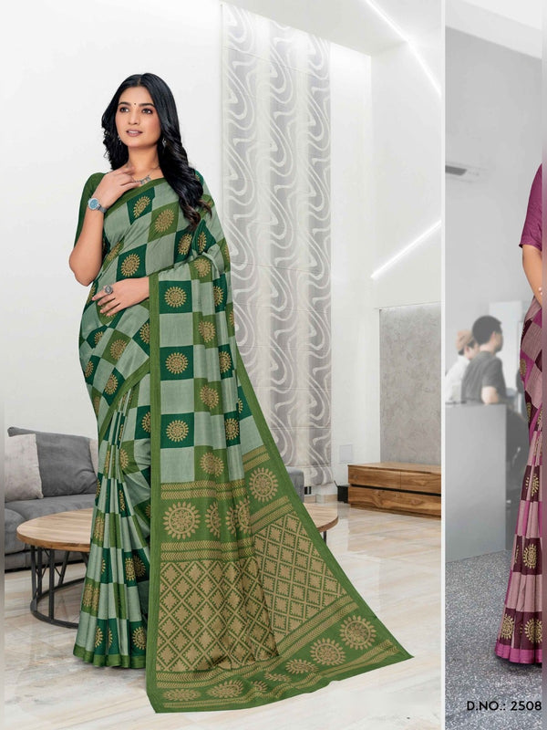Malgudi Silk uniform saree Green Check D.No 2507
