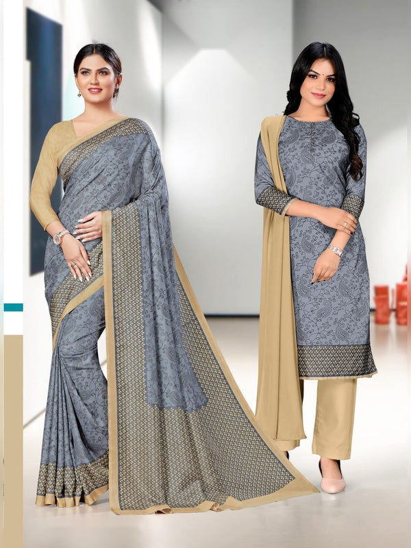 Malgudi Silk uniform saree Grey Beige D.No 2426