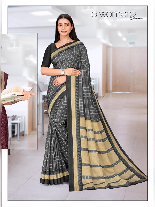 Malgudi Silk uniform saree Grey Check D.No 2724
