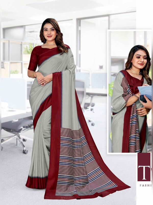 Malgudi Silk uniform saree Grey Maroon D.No 2509
