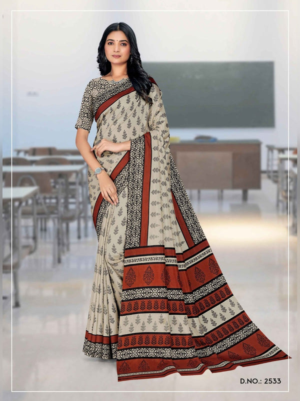 Malgudi Silk uniform saree Grey Maroon Print D.No 2533