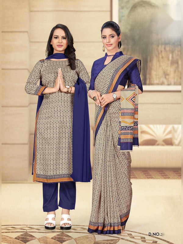 Malgudi Silk uniform saree Grey Navy D.No 2125