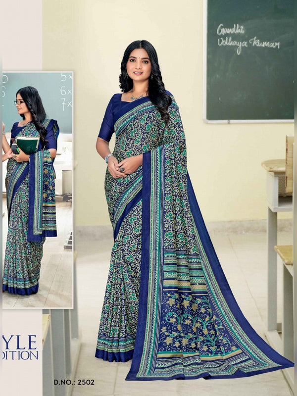 Malgudi Silk uniform saree Grey Navy D.No 2502