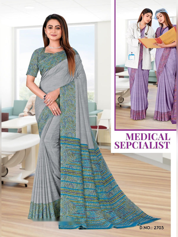 Malgudi Silk uniform saree Grey Teal D.No 2703