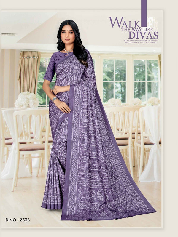 Malgudi Silk uniform saree Lavender Purple D.No 2536