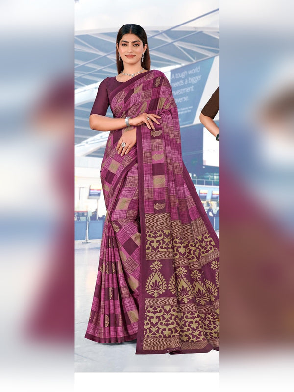 Malgudi Silk uniform saree Magenta Check D.No 2709