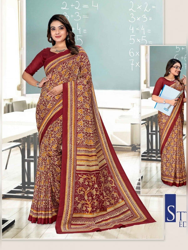 Malgudi Silk uniform saree Maroon Beige D.No 2501