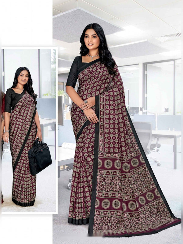 Malgudi Silk uniform saree Maroon Black D.No 2520